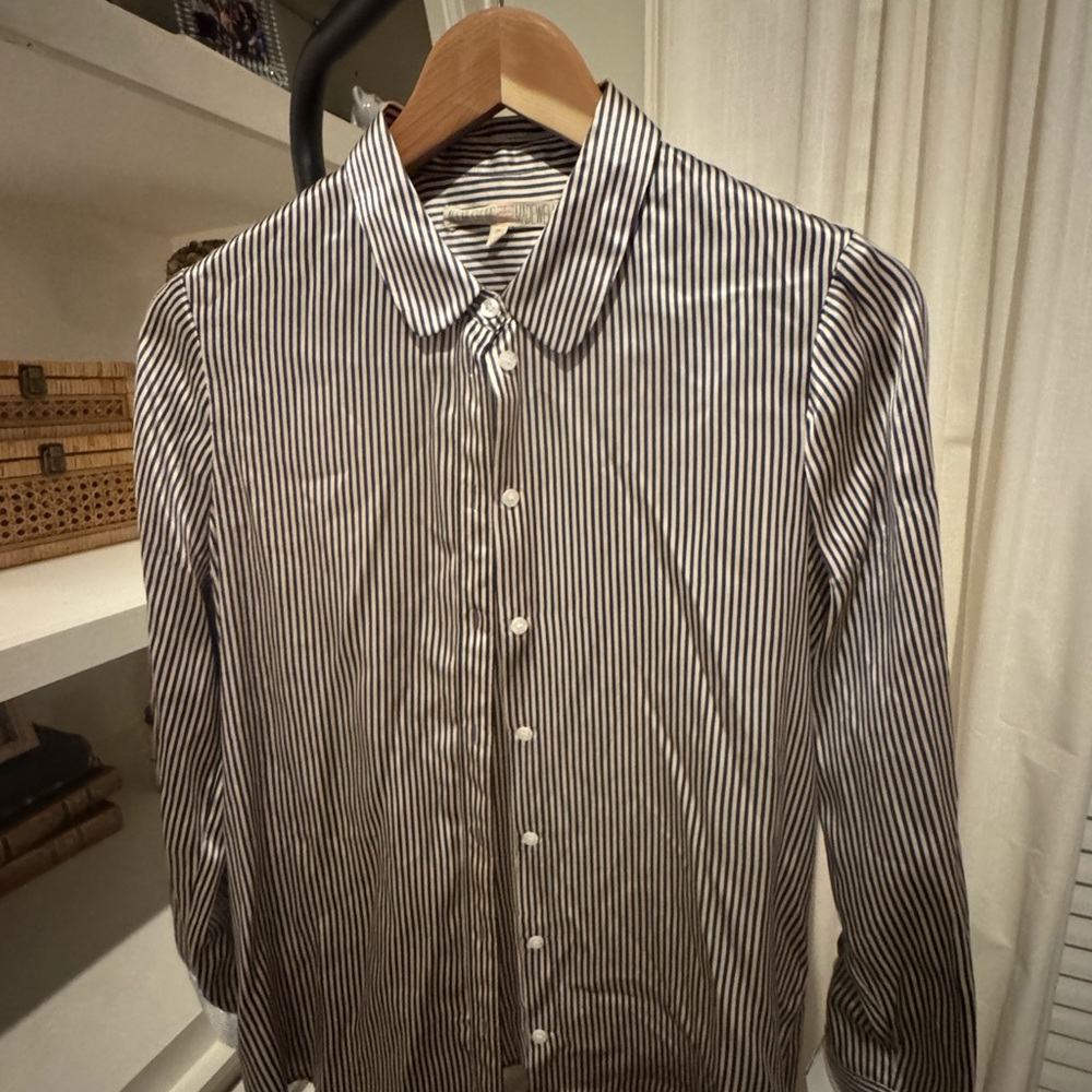 Alexa Chung x Madewell 100% Silk Black and White Striped Button Down Shirt - S
